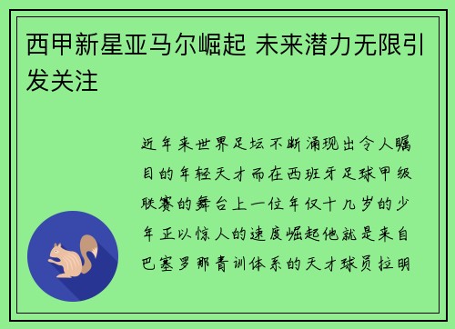 西甲新星亚马尔崛起 未来潜力无限引发关注 西甲新星亚马尔崛起 未来潜力无限引发关注